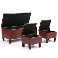 Simpli Home - Dover Rectangular Faux Leather Storage Ottoman Bench (Set of 3) - Radicchio Red