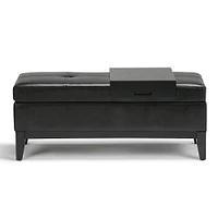 Simpli Home - Oregon Rectangular Polyurethane Faux Leather Bench Ottoman With Inner Storage - Midnight Black