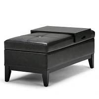 Simpli Home - Oregon Rectangular Polyurethane Faux Leather Bench Ottoman With Inner Storage - Midnight Black