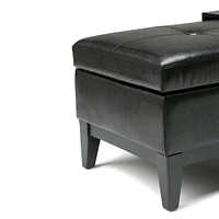 Simpli Home - Oregon Rectangular Polyurethane Faux Leather Bench Ottoman With Inner Storage - Midnight Black