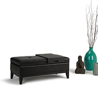 Simpli Home - Oregon Rectangular Polyurethane Faux Leather Bench Ottoman With Inner Storage - Midnight Black