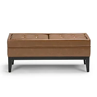 Simpli Home - Castlerock Rectangular Polyurethane Faux Leather Bench Ottoman With Inner Storage - Burnt Umber Tan