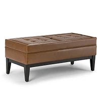 Simpli Home - Castlerock Rectangular Polyurethane Faux Leather Bench Ottoman With Inner Storage - Burnt Umber Tan