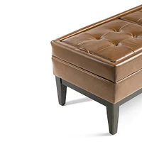 Simpli Home - Castlerock Rectangular Polyurethane Faux Leather Bench Ottoman With Inner Storage - Burnt Umber Tan