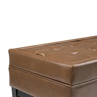 Simpli Home - Castlerock Rectangular Polyurethane Faux Leather Bench Ottoman With Inner Storage - Burnt Umber Tan