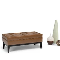 Simpli Home - Castlerock Rectangular Polyurethane Faux Leather Bench Ottoman With Inner Storage - Burnt Umber Tan