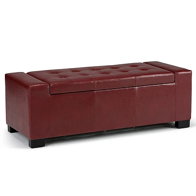 Simpli Home - Laredo Rectangular Polyurethane Faux Leather Bench Ottoman With Inner Storage