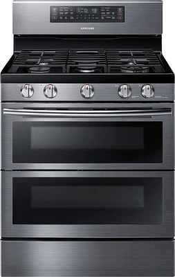 Samsung - Flex Duo 5.8 Cu. Ft. Self-Cleaning Freestanding Fingerprint Resistant Gas Convection Range - Black Stainless Steel