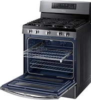 Samsung - Flex Duo 5.8 Cu. Ft. Self-Cleaning Freestanding Fingerprint Resistant Gas Convection Range - Black Stainless Steel