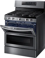 Samsung - Flex Duo 5.8 Cu. Ft. Self-Cleaning Freestanding Fingerprint Resistant Gas Convection Range - Black Stainless Steel