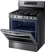 Samsung - Flex Duo 5.8 Cu. Ft. Self-Cleaning Freestanding Fingerprint Resistant Gas Convection Range - Black Stainless Steel