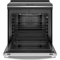 GE - 5.3 Cu. Ft. Slide-In Electric Induction Convection Range - Stainless Steel