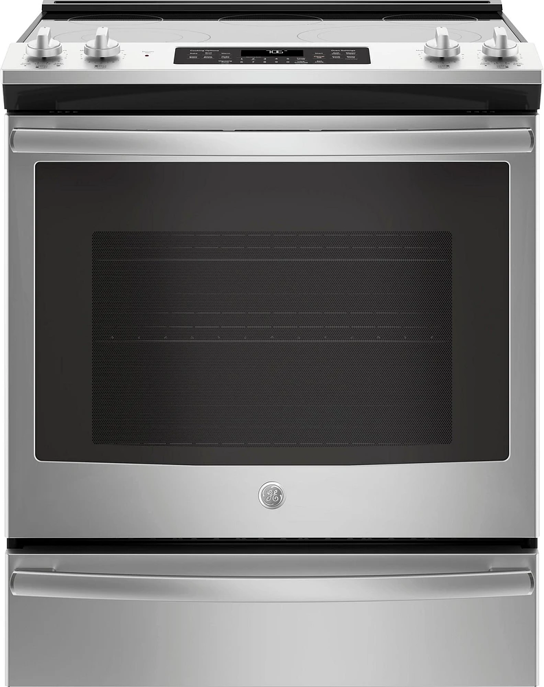 GE - 5.3 Cu. Ft. Slide-In Electric Convection Range - Stainless Steel