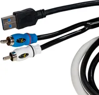 Stinger - 1.7’ Marine Series 3.5mm Audio Input to Male RCA with USB 3.0 Port - Black