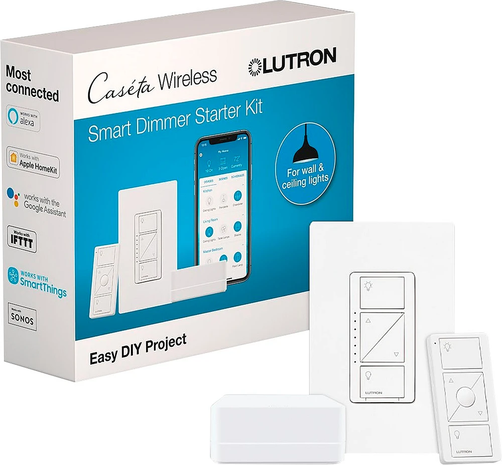 Lutron - Caséta Wireless Smart Lighting Dimmer Switch Starter Kit - White