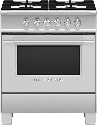 Fisher & Paykel - Classic Series 3.5 Cu. Ft. Freestanding Gas True Convection Range - Brushed Stainless Steel/Black Glass