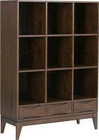 Simpli Home - Harper Mid Century Modern Cube Storage Bookcase With Drawers - Walnut Brown