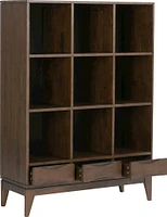 Simpli Home - Harper Mid Century Modern Cube Storage Bookcase With Drawers - Walnut Brown