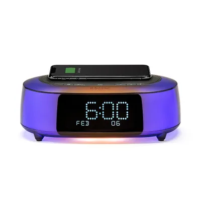 iHome - TimeBoost Glow - Color Changing Bluetooth Alarm Clock Speaker System with Qi Wireless Fast Charging and USB Charging - Black