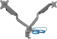 Mount-It! - Dual Monitor Desk Mount w/USB Ports - Silver