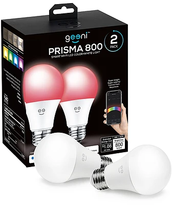 Geeni - PRISMA 800 A19 Add-On Smart LED Light Bulb (2-Pack) - White