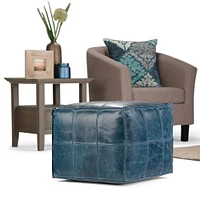 Simpli Home - Manning Square Contemporary Leather/Polystyrene Pouf - Teal