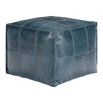 Simpli Home - Manning Square Contemporary Leather/Polystyrene Pouf - Teal