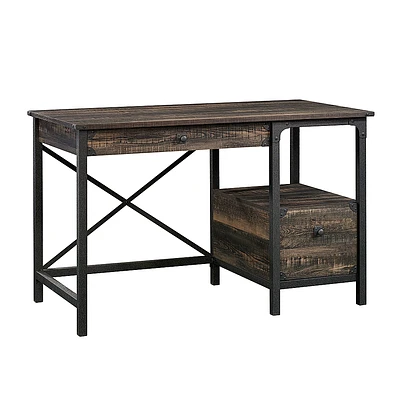 Sauder - Steel River Collection Rustic 2-Drawer Workstation - Carbon Oak