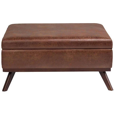 Simpli Home - Owen Square Mid-Century Modern Faux Air Leather Ottoman With Inner Storage