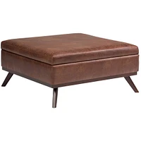 Simpli Home - Owen Square Mid-Century Modern Faux Air Leather Ottoman With Inner Storage