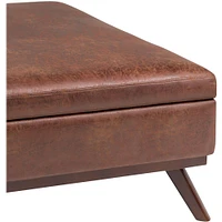 Simpli Home - Owen Square Mid-Century Modern Faux Air Leather Ottoman With Inner Storage