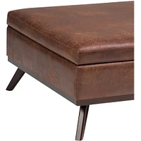 Simpli Home - Owen Square Mid-Century Modern Faux Air Leather Ottoman With Inner Storage