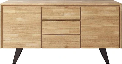 Simpli Home - Lowry Modern Industrial Acacia Wood And Metal 2-Door 3-Drawer Sideboard - Distressed Golden Wheat