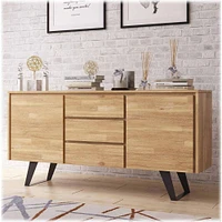 Simpli Home - Lowry Modern Industrial Acacia Wood And Metal 2-Door 3-Drawer Sideboard - Distressed Golden Wheat