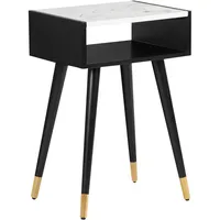 Elle Decor - Clemintine Rectangular Mid-Century Modern Wood Veneer/Rubberwood Side Table - Black/White Marble