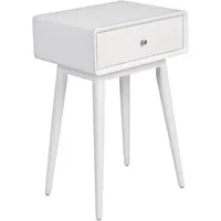 Elle Decor - Rory Mid-Century Modern MDF/Solid Rubberwood 1-Drawer Side Table - White