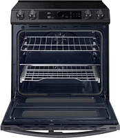 Samsung - 6.3 cu. ft. Flex Duo Front Control Slide-in Electric Range with Smart Dial, Air Fry & Wi-Fi - Black Stainless Steel