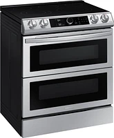 Samsung - 6.3 cu. ft. Flex Duo Front Control Slide-in Electric Range with Smart Dial, Air Fry & Wi-Fi, Fingerprint Resistant - Stainless Steel