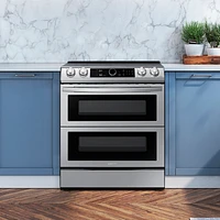 Samsung - 6.3 cu. ft. Flex Duo Front Control Slide-in Electric Range with Smart Dial, Air Fry & Wi-Fi, Fingerprint Resistant - Stainless Steel