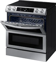 Samsung - 6.3 cu. ft. Flex Duo Front Control Slide-in Electric Range with Smart Dial, Air Fry & Wi-Fi, Fingerprint Resistant - Stainless Steel