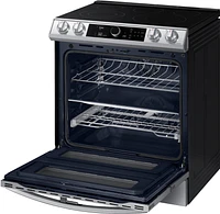 Samsung - 6.3 cu. ft. Flex Duo Front Control Slide-in Electric Range with Smart Dial, Air Fry & Wi-Fi, Fingerprint Resistant - Stainless Steel