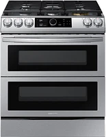 Samsung - 6.0 cu. ft. Flex Duo Front Control Slide-in Gas Convection Range with Smart Dial, Air Fry & Wi-Fi Fingerprint Resistant - Stainless Steel