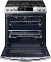 Samsung - 6.0 cu. ft. Flex Duo Front Control Slide-in Gas Convection Range with Smart Dial, Air Fry & Wi-Fi Fingerprint Resistant - Stainless Steel