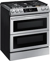 Samsung - 6.0 cu. ft. Flex Duo Front Control Slide-in Gas Convection Range with Smart Dial, Air Fry & Wi-Fi Fingerprint Resistant - Stainless Steel