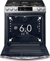 Samsung - 6.0 cu. ft. Flex Duo Front Control Slide-in Gas Convection Range with Smart Dial, Air Fry & Wi-Fi Fingerprint Resistant - Stainless Steel