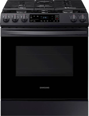 Samsung - 6.0 cu. ft. Front Control Slide-in Gas Range with Wi-FI - Black Stainless Steel