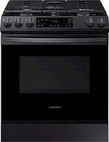 Samsung - 6.0 cu. ft. Front Control Slide-in Gas Range with Wi-FI - Black Stainless Steel