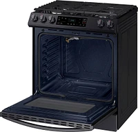 Samsung - 6.0 cu. ft. Front Control Slide-in Gas Range with Wi-FI - Black Stainless Steel