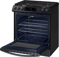 Samsung - 6.0 cu. ft. Front Control Slide-in Gas Range with Wi-FI - Black Stainless Steel