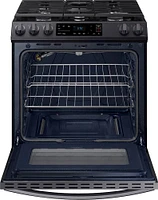 Samsung - 6.0 cu. ft. Front Control Slide-in Gas Range with Wi-FI - Black Stainless Steel